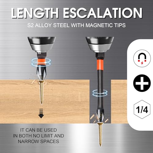 DYRECELVE 10-Piece Phillips Bits #2 Impact, 1-6 Inch Long Screwdriver Bits - color: 1'' to 6'' Ph2 10-pcs