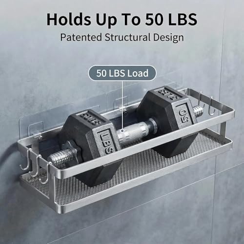 PUSDON 5-in-1 16.5" Extra Long Kitchen Organizer & Shower Caddy Set, Wall Mount Spice Rack with Paper Towel Holder, Utensil Holder & Soap Dish, Rustproof Mesh - Silver Gray, Guardrail - color: Silver Grey, size: 5-in-1 Minimalist (16.5" Extra Long)