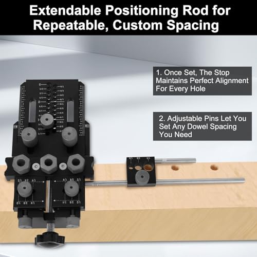 Dowel Jig Kit with Quick Positive Stop and Self-Centering, Doweling Jig for Woodworking, Adjustable and Precise Doweling Jig for Perfect Joints, Ideal for Cabinet, Furniture, and DIY Projects