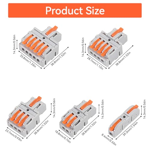 32Pcs Lever Wire Connectors, 1/2/3/4/5 Conductor Combination DIY Mini Compact Splicing Assortment Quick Electrical Connector Kit for 24-12 AWG