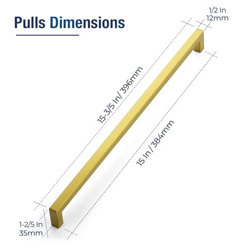 JOY DECOR Gold Cabinet Handles Square Cabinet Pulls, 15 Inch CC, 10 Pack - size: 15 Inch Hole Center