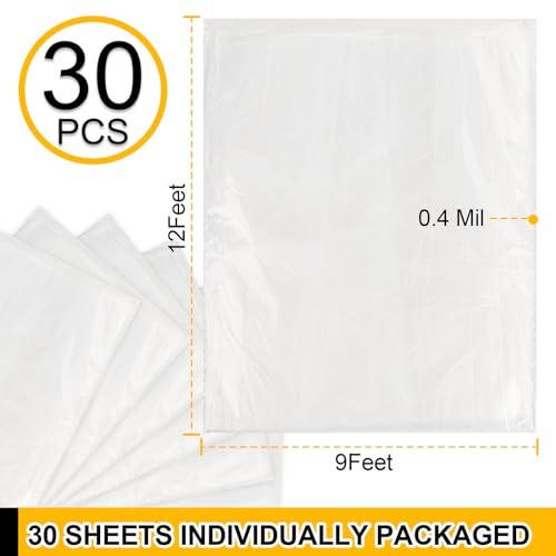 ZENOWICK 30 Pack Plastic Drop Cloth, 9x12 Ft Plastic Sheeting for Painting | Dust-Proof Tear-Resistant Painters Plastics Tarp Cloth for Furniture Floor Sofa Protector Cover Durable & Thick