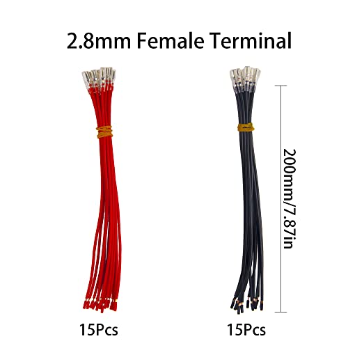 30Pcs Female Spade Crimp Terminal with Insulating Sleeve Quick Connectors Wire Splice Assortment Kit (2.8mm) - size: 2.8mm