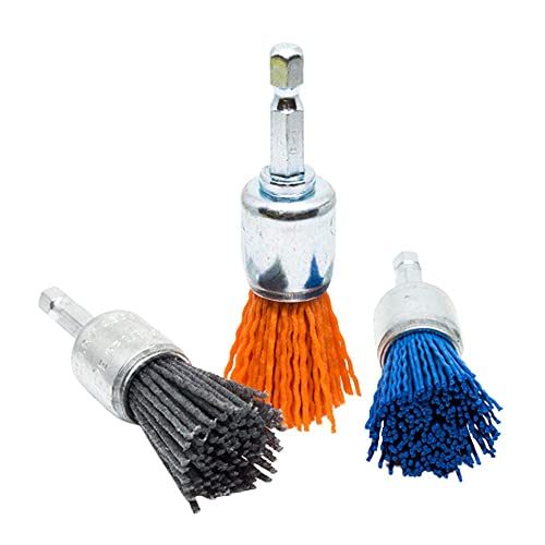 Benchmark Abrasives 3/4" Nylon Wire End Blue Drill Brush, Fine Grit, 1/4" Drill Shank, Perfect for Rust or Paint Removal Sanding Finishing on Wood Fiberglass Plastics - (Blue) - color: Blue