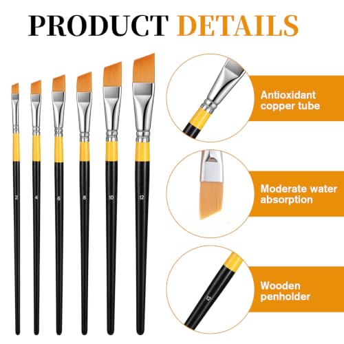 6PCS Small Angled Paint Brushes for Craft Detail Trim, 6 Sizes Flat Angular