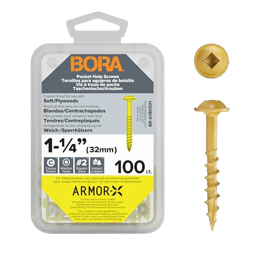 Bora Pocket Hole Screws 1-1/4 in Coarse Thread 100 Pack - size: 1-1/4 inch (100 Piece), style: Coarse Thread