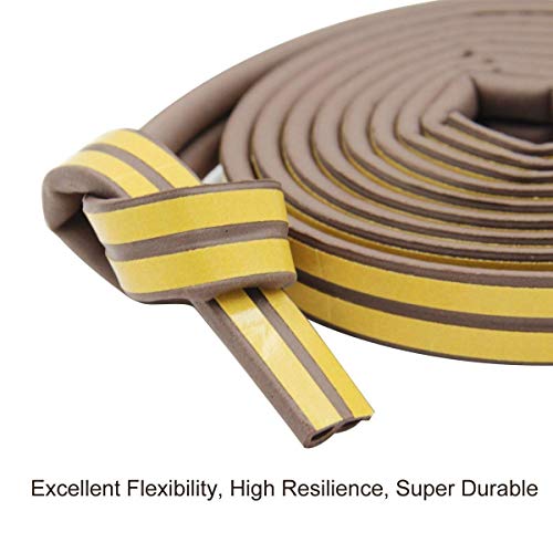 CloudBuyer Door & Window Weather Stripping, Soundproof Insulation Seal Strip with Self-Adhesive Rubber Collision Protection, 16.5 Ft (Brown) - color: Brown, size: 16.5Ft