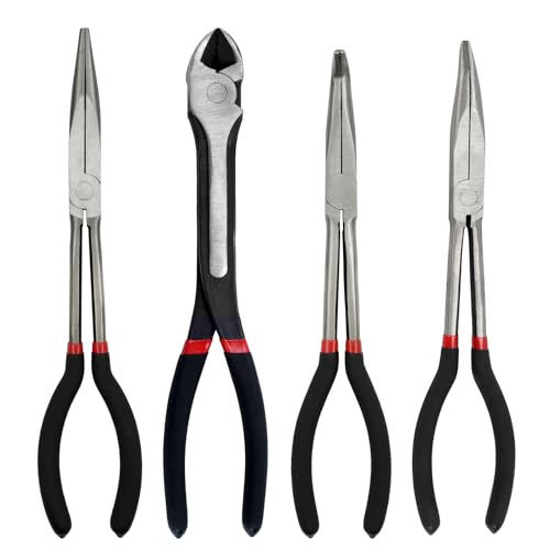 4 Piece 11" Extra Long Needle Nose Pliers Set with Insulated Comfort Grip - size: 4 Pieces - 11" - Straight/45°/90°/Diagonal