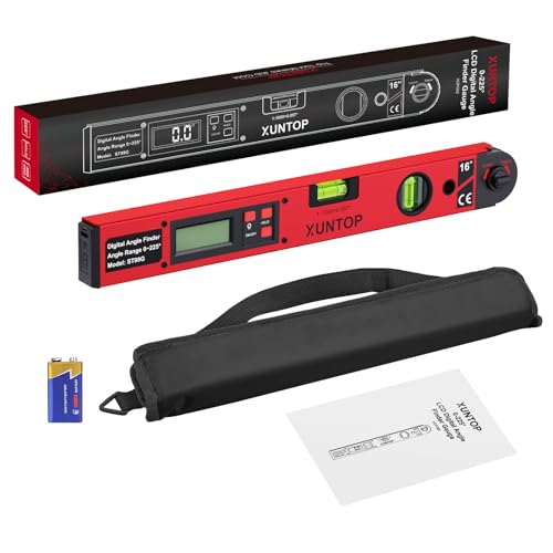 XUNTOP 0-225°/0.5° Digital Angle Finder 16” Aluminum Angle Measuring Tool with Horizontal&Vertical Bubbles Digital Protractor with LCD Display for Woodworking, Construction, Machinery
