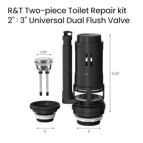 R&T Universal Dual Flush Valve for 2-piece Toilet with Top Push Button Toilet Repair Kit Inside Tank Compatible with 3-Inch and 2-Inch Toilet Drain Outlet A2422U - color: 3-lnch Drain Outlet(Add 2" Converter）