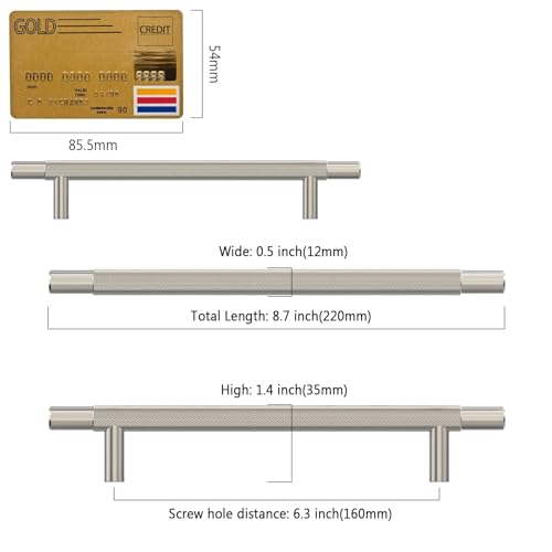 Amerdeco 10 Pack Brushed Satin Nickel Knurled Cabinet Pulls 6.3 Inch Hole Centers Kitchen Cabinet Handles Hardware Kitchen Handles for Cabinets Handles IH0006 - color: Brushed Satin Nickel, size: 6.3"/160MM Hole Center