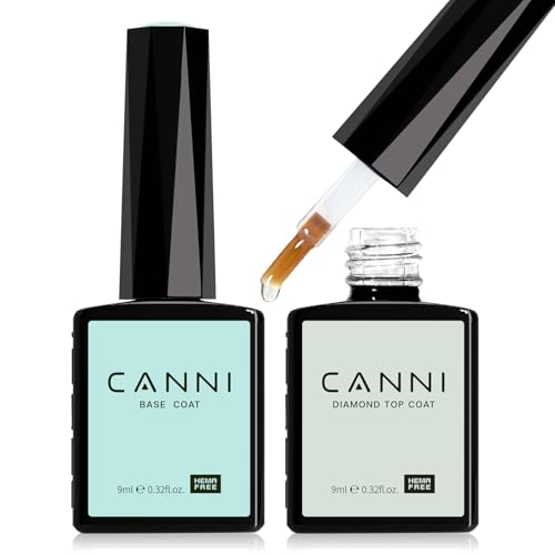 CANNI 2 Pcs No Wipe Gel Top Coat and Base Coat Set- High Gloss Shiny Long Lasting Base Top Coat Gel Nail Polish, Nail Art Home and Professional Manicure - color: Base & Top