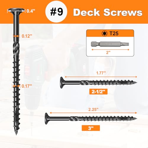 #9 x 2-1/2" Deck Screws, 500 Pcs Star Drive Wood Screws - color: Black, size: 2-1/2 Inch