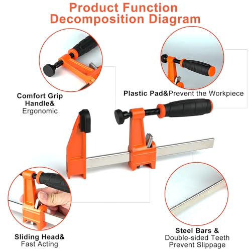 6 Inch F-Style Bar Clamps, 4-Pack, for Woodworking - color: Orange 4 Pack-6 Inch