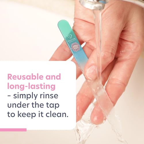 Bona Fide Beauty Glass Nail File with Case (Aqua), Fine Grit Etched File | Genuine Czech glass nail file for natural nails, etched fine grit nail filer, gentle nail care, reusable nail file - color: Aqua