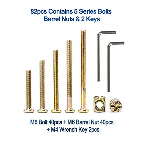 NINDEJIN 82 PCS M6 Hex Socket Screw Bolts Nuts Assortment Kit for Baby Bed - size: 82pcs M6 40mm-80mm