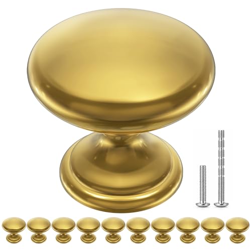 POZEAN Cabinet Knobs Brushed Nickel 10 Pack Cabinet Handles Drawer Knobs Solid Knobs Brass with Screws for Dresser Drawer Cabinet Cupboard - Modern Kitchen, Bedroom and Bathroom Hardware,Brass - color: Brass, size: 10 Pack