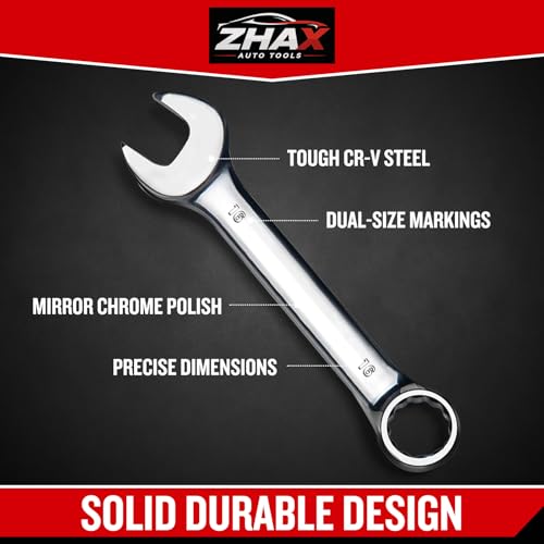 zhax 16mm Metric Stubby Combination Wrench, 12 Point Box End, 15 Degree Offset Design, Mirror Polish Finish, Forged CR-V Steel, Hand Tools for Mechanics, Ideal for Auto and Home Repair - size: 16mm