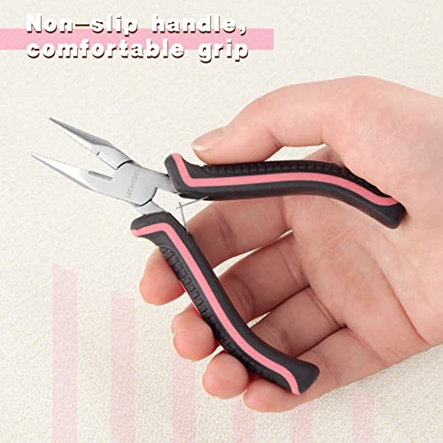 Long Nose Pliers with Serrated Jaw Small Pliers for Jewelry Making 5 Inches for Electronics, Jewelry Making, Wire Cutters for Crafts Working in Tight Areas, Pink Tool for Women - style: Long Nose Pliers
