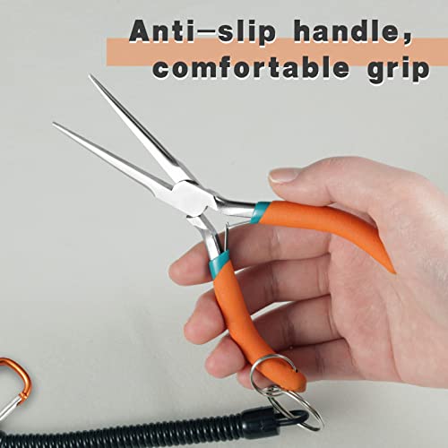 Mini Needle Nose Pliers For Jewelry Making With Smooth Jaw 6 Inches Needle Remover Pliers With Lanyard Small Needle Nose Pliers For Bending Wire and Small Object Gripping - style: Straight Needle Nose Plier