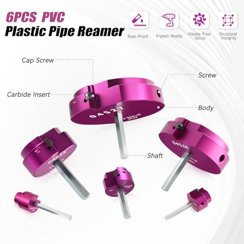 PVC Pipe Reamer Kit 6 PCS 1/2", 1", 1-1/4", 2", 3", 4" for SCH 40 PVC CPVC ABS - size: 1/2+1+1-1/4+2+3+4 Inch