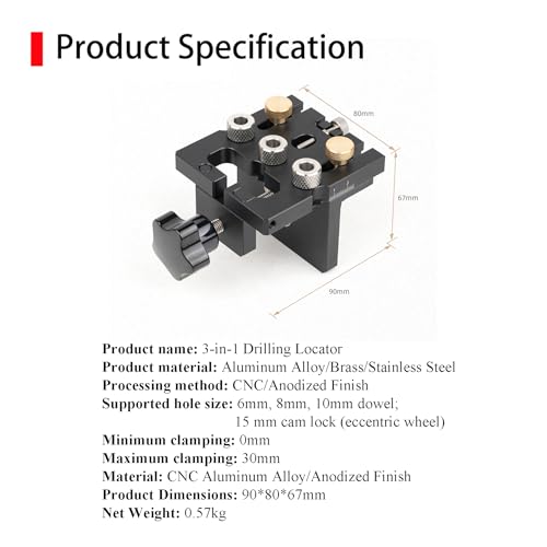 Updated 3 in 1 Woodworking Doweling Jig Kit, Adjustable Woodworking Drilling Locator Puncher Tools, Pocket Hole Jig Drilling Guide Puncher Locator Carpentry Tools (For 15mm Dowel)