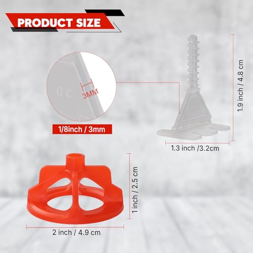 Tile Leveling System 1/8", 600 Pcs Tile Spacers and 200 Pcs Red Cap | Tile Leveling Clips for Wall/Floor Ceramic Tile and Stone Installation, Effortless DIY Install, Precision Gap Control - size: 1/8 Inch 600Base+200Caps