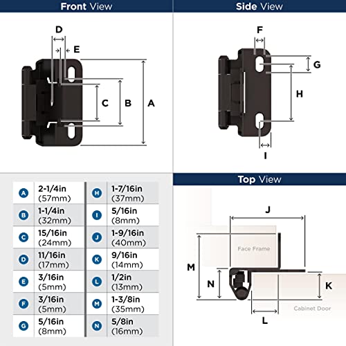 Amerock 1 Pair 1/2" Overlay Oil-Rubbed Bronze Partial Wrap Cabinet Hinge - color: Oil Rubbed Bronze, size: 1/2 Inch (13 mm) Overlay