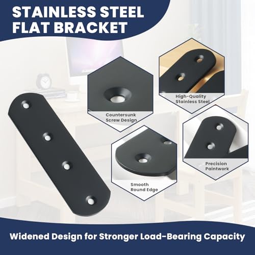Alise 4 Pcs Black Flat Mending Plates for Wood Furniture,125x38mm - color: Matte Black, size: 125mmX38mm
