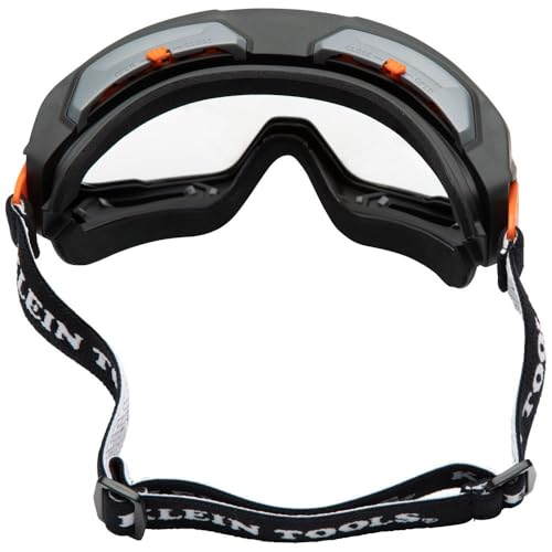 KLEIN TOOLS 60479 Safety Goggles, Clear Lens PPE Eye Protection, Anti-Fog, Scratch-Resistant, UV Protection, Adjustable Vents