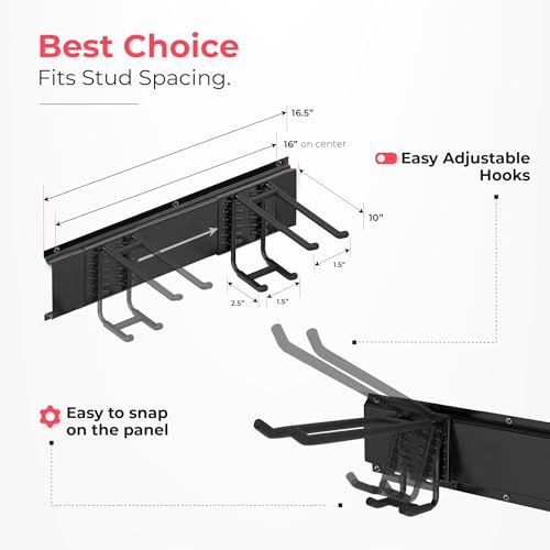 TIDYME Garage Wall Organizer, Shovel Holder Wall Mount, 48" Double Hooks - size: 48" (0 Shelves)