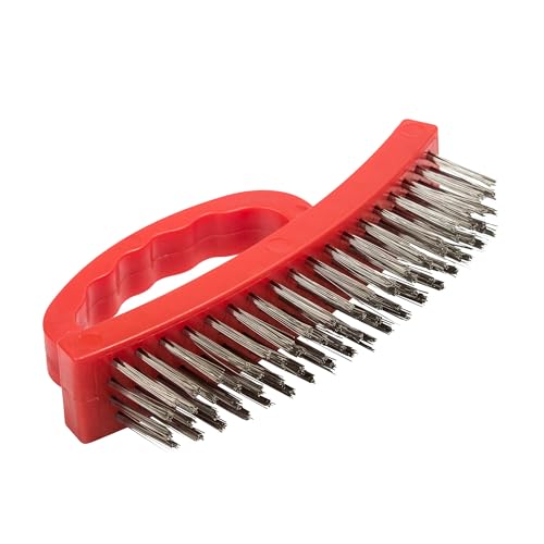 Steelman Wire Brush for Mechanics and Painters, Stainless Steel Bristles Remove Rust, Paint, and Debris, Contour Grip Handle, 6.5-inches - color: Red