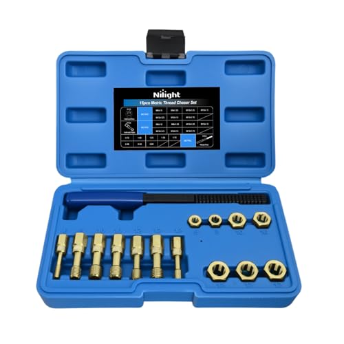 Nilight 15PCS Metric Thread Chaser Set with Case Universal M6 M8 M10 M12 - size: 15PCS Metric