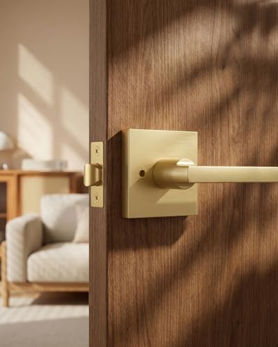 Haidms Gold Door Handles Interior, Brushed Gold Privacy Door Handle, Zinc Alloy Brushed Brass Door Handles for Bedroom, Bathroom, Heavy Duty Modern Square Interior Door Handles (6 Pack)
