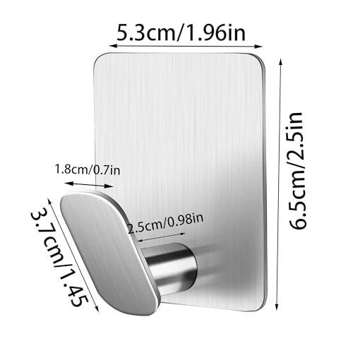 DELITON Towel Hooks for Bathrooms - 8 Pack Adhesive Wall Hooks for Hanging Robe Coat Stick on Hook No Damage SUS 304 Stainless Steel, Silver - color: Silver-8