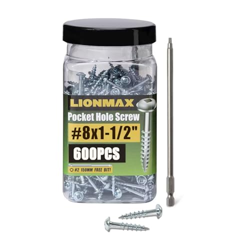 LIONMAX Pocket Hole Screws 1-1/2 Inch, 600PCS, #8 x 1-1/2" Pocket Screws