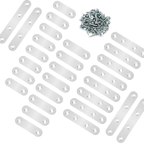 108PCS 4Sizes Flat Metal Brace Brackets Mending Plates for Wood Stainless Steel Bracket Plate with Holes (46mm/56mm/76mm/96mm) YY001 - color: Silver, size: Flat style