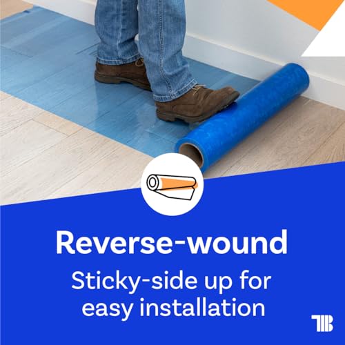 TapeManBlue Floor Protection Film, 36" x 200', Made in USA, Blue Self Adhesive Floor Protector Tape for Moving, Painting and Construction, Temporary Covering to Shield Hardwood, Tile, Hard Surfaces