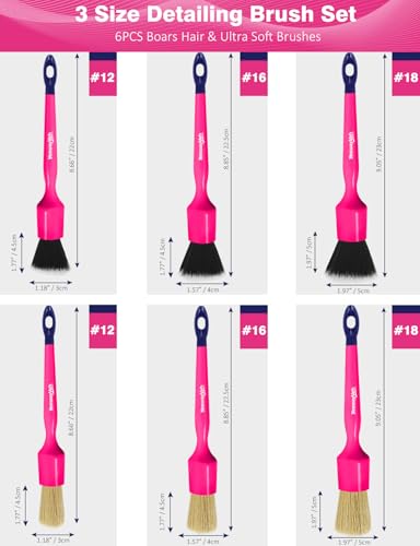 YeewayVeh 6PCS Car Detailing Brush Set, Boars Hair & Ultra Soft, Pink - color: Magenta Pink