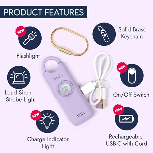 She’s Birdie 3.0 New Version – The Original Personal Safety Alarm for Women by Women–Loud Siren, Flash Light and Rechargeable Battery in a Variety of Colors (Lavender Purple) - color: Lavender Purple