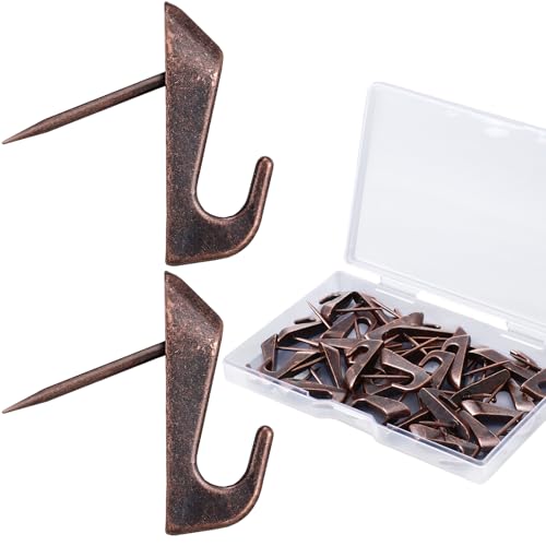 Hotop 30 Pcs Push Pin Hooks 20 Lbs Picture Hanger, Red Bronze - color: Red Bronze