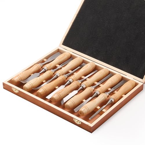 HiSnug Wood Carving Chisel Set - 12pcs Carving Tools Kit with Wooden Case Box, Sharp Alloy Steel Blades Woodworking Knives for Beginners and Professionals