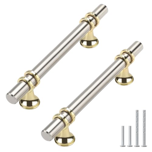 Haliwu 10 Pack 4 Inch Brused Nickel and Gold Cabinet Handles | 102mm Hole Center, Solid Aluminum and Zinc Alloy, Kitchen Pulls Hardware for Bathroom Drawer Dresser - color: Brushed nickel&Gold, size: 4-inch (102mm) hole spacing