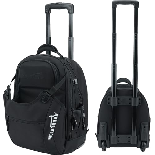 MELOTOUGH Rolling Tool Bag with Wheels,Large Heavy Duty Rolling Tool Bag for Men with 35 Pockets&Telescoping Handle for Electrician,HVAC,Construction,Technicians,Mechanic,Welder (Black) - color: Black Rolling Tool Bag