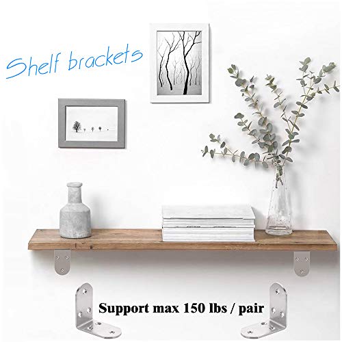 6Pcs Heavy Duty L Bracket Corner Braces 65x65x38mm Stainless Steel 90 Degree Joints Right Angle Brackets, Metal Corner Support Fastener for Wood, Shelves - size: 6PCS-Silver 65*65*38mm/ 2.5in (Double Wide)