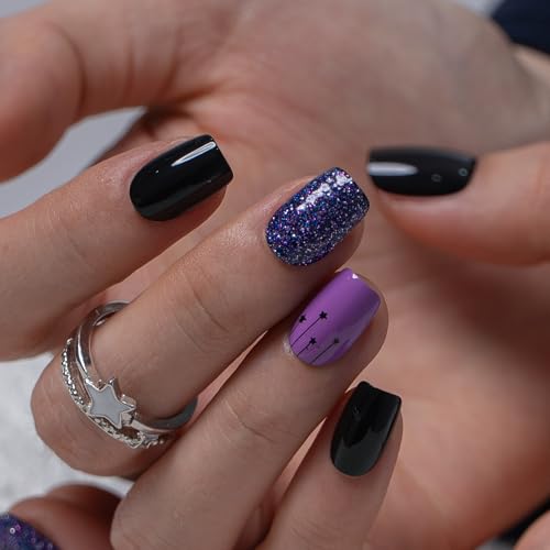 CurvLife Short Square Press On Nails, Classic Red, Soft Gel - color: Cosmic Dusk