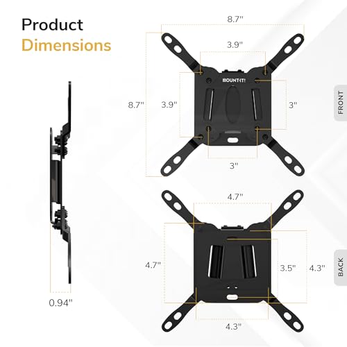 Mount-It! Fixed TV Wall Mount, Ultra Low Profile 0.94", Fits 13–50" TVs & Monitors up to 66 lbs, VESA 75x75–200x200, Flush Mount, Single Stud, Small Flat TV Wall Bracket for Bedroom & Office - size: 24" - 50" Screens