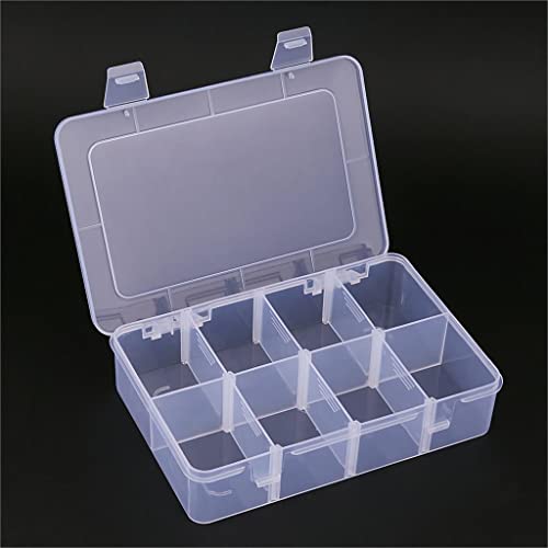 2 Pcs 8 Grids Clear Organizer Box Plastic Storage Container with Adjustable Dividers for Electronics Jewelry Beads Art DIY Crafts Fishing Small Parts - color: 2 Pcs 8 Grids