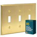 Rio Salto BRASS Gold Decorative 3 Light Switch Cover Triple Toggle Switch Plate Flip Switch Brushed Brass Gold Premium Wall Plate Covers — Deco Collection, Standard 4.50" x 6.33" - color: Toggle Switch 3-Gang (1-Pack)