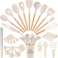 Astercook Kitchen Utensils set, 39 PCS Silicone Cooking Utensils Set with Wooden Handle, 446°F Heat Resistant Food Grade Utensil Sets, BPA Free Kitchen Gadgets Tools Set for Nonstick Cookware (Cream) - color: Cream